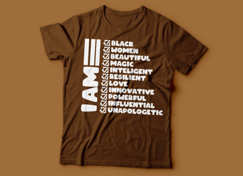 African American Black t-shirt design | bundle of six t-shirt design | 100% melanin | brown sugar babe | I am black | every shade matter | African map word design