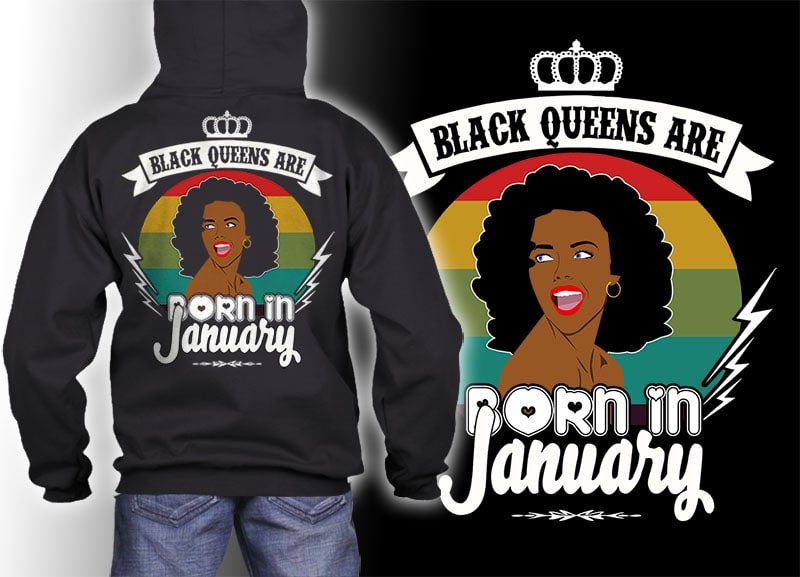 21 Black queens are born january Tshirt designs bundles