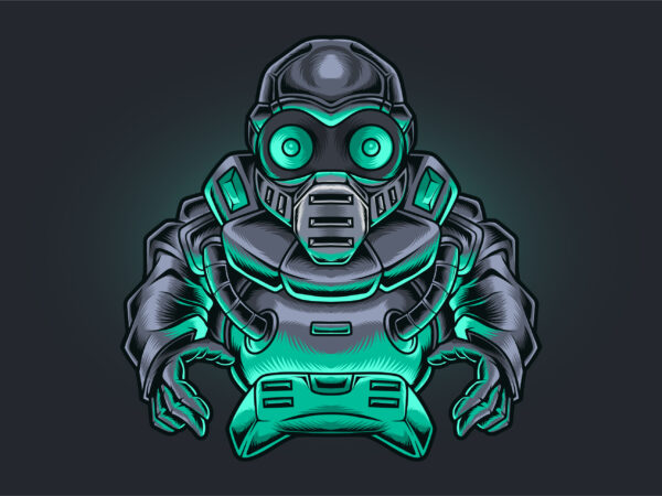 Ninja robot gamer T shirt vector artwork