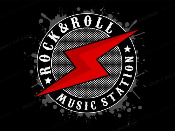 Rock and roll music station t shirt design graphic vector illustration