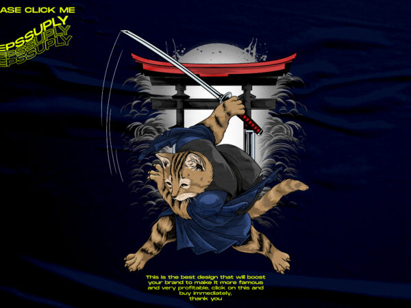 Samurai cat funny design tshirt