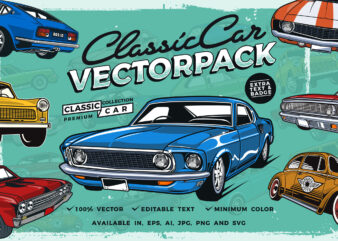 Classic Car t-shirt design bundle Collection, editable text