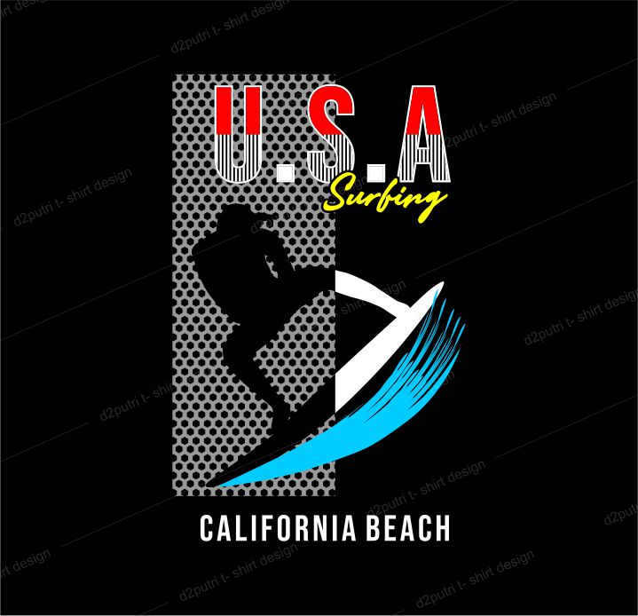 t shirt design graphic, vector, illustration usa surfing california beach lettering typography