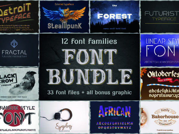 12 font families bundle