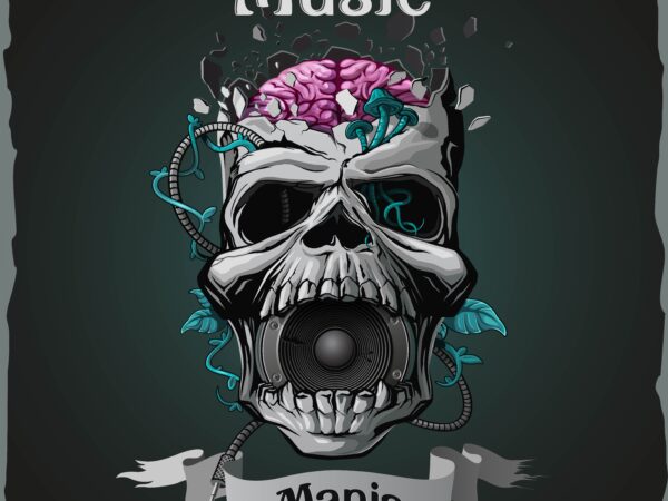 Vector skull – musical mania t shirt vector art