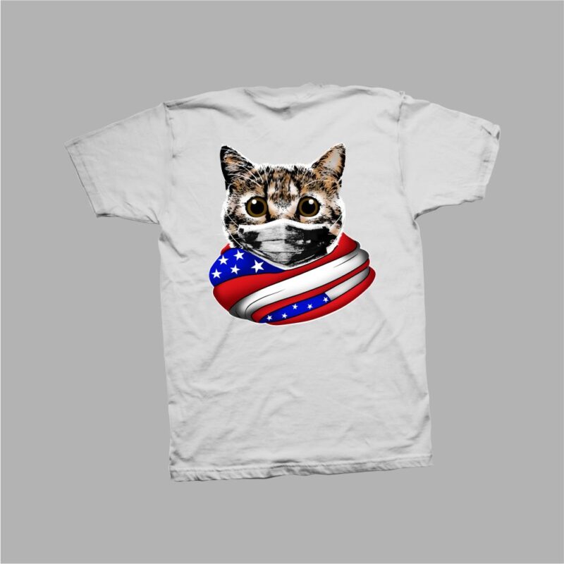 Cat with american flag t shirt design, cat png, cat hero print png, cat distressed, cat t shirt design for sale