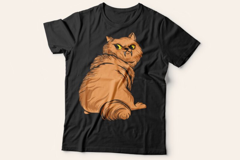 Funny and scary cat t shirt design bundle. Vector t-shirt design for commercial use. Cats illustration t shirt designs pack collection. Cartoon t shirt