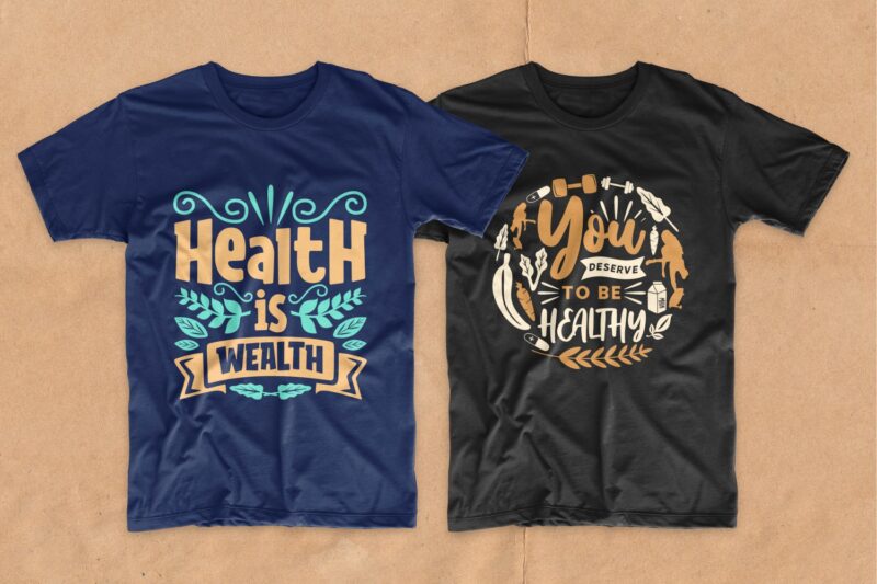 Healthy life quotes t-shirt design bundle vector. Health care quote t shirt designs pack collection