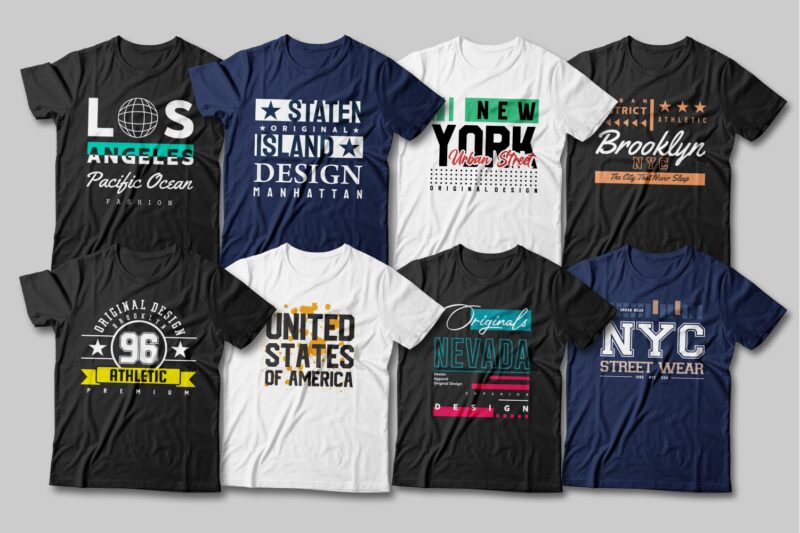 175 Urban street style t-shirt design vector bundle for commercial use. new york city, california, los angeles, the bronx, t shirt designs pack collection. eps svg png