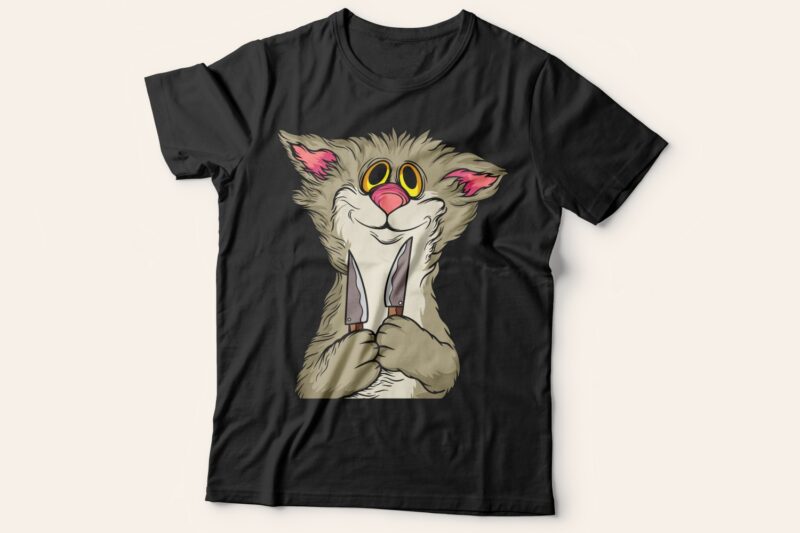 Funny and scary cat t shirt design bundle. Vector t-shirt design for commercial use. Cats illustration t shirt designs pack collection. Cartoon t shirt