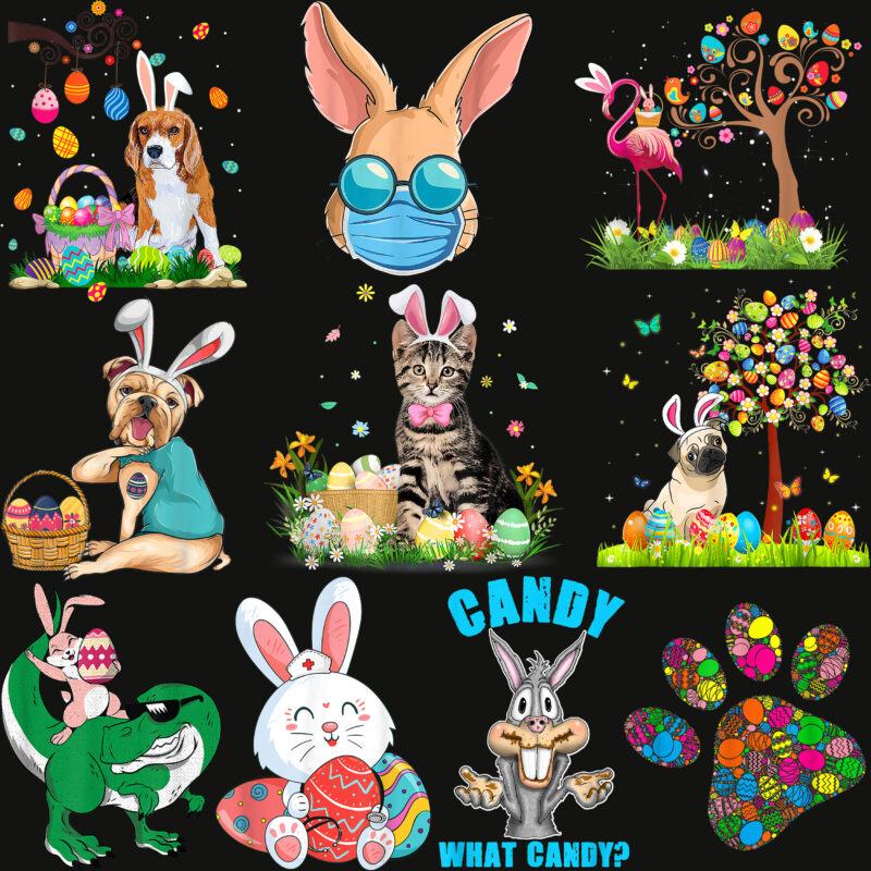 Easter Animals PNG 41 Bundle, Easter animals, Dogs, Cats, Dinosaurs, Unicorns, Easter animals t shirt design, Easter t shirt design