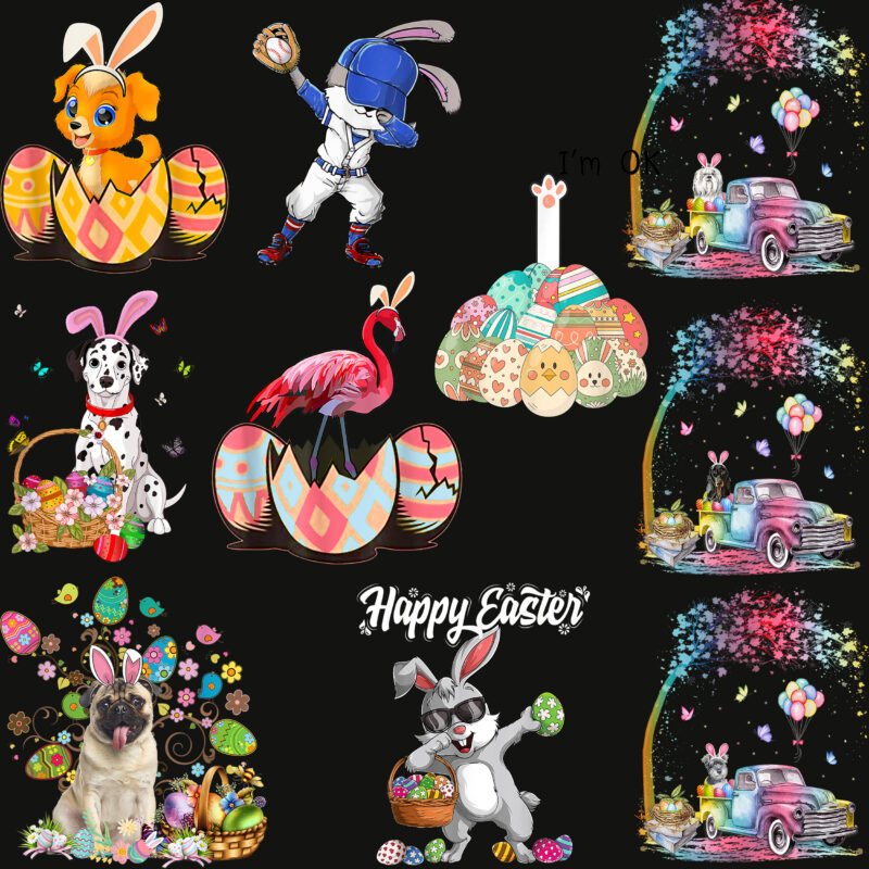 Easter Animals PNG 41 Bundle, Easter animals, Dogs, Cats, Dinosaurs, Unicorns, Easter animals t shirt design, Easter t shirt design