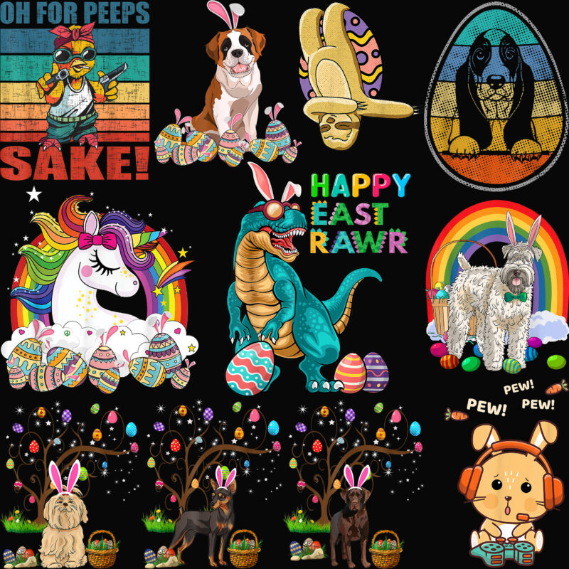 Easter Animals PNG 41 Bundle, Easter animals, Dogs, Cats, Dinosaurs, Unicorns, Easter animals t shirt design, Easter t shirt design