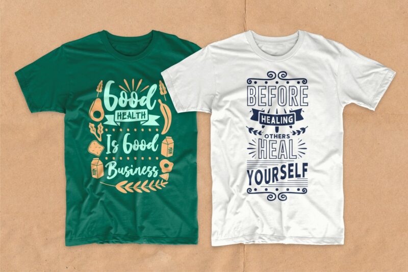 Healthy life quotes t-shirt design bundle vector. Health care quote t shirt designs pack collection