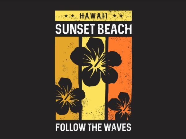 Hawaii sunset beach graphic t shirt