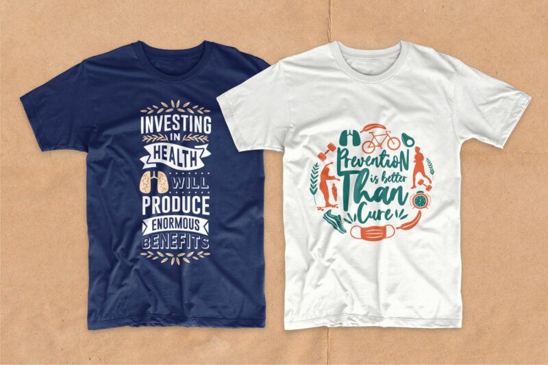 Healthy life quotes t-shirt design bundle vector. Health care quote t shirt designs pack collection