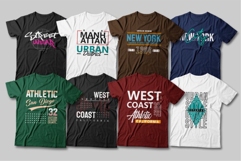 175 Urban street style t-shirt design vector bundle for commercial use. new york city, california, los angeles, the bronx, t shirt designs pack collection. eps svg png