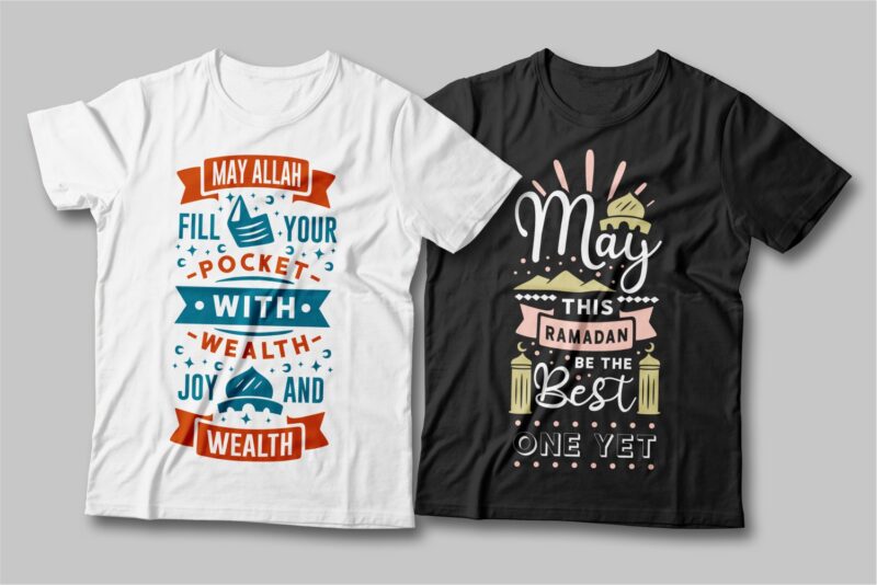 Ramadan quotes t shirt designs bundle. Fasting quotes. typography t-shirt design. Fasting slogan. T shirt design for commercial use. Vector t shirt design