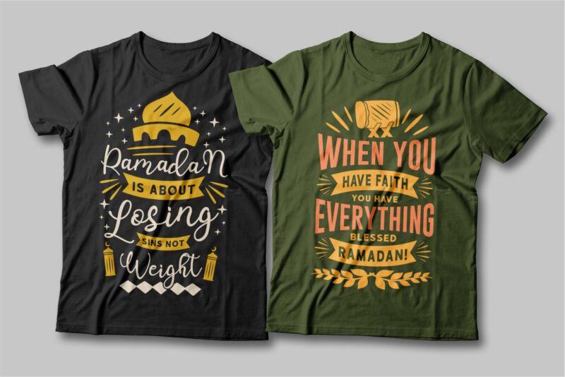 Ramadan quotes t shirt designs bundle. Fasting quotes. typography t-shirt design. Fasting slogan. T shirt design for commercial use. Vector t shirt design