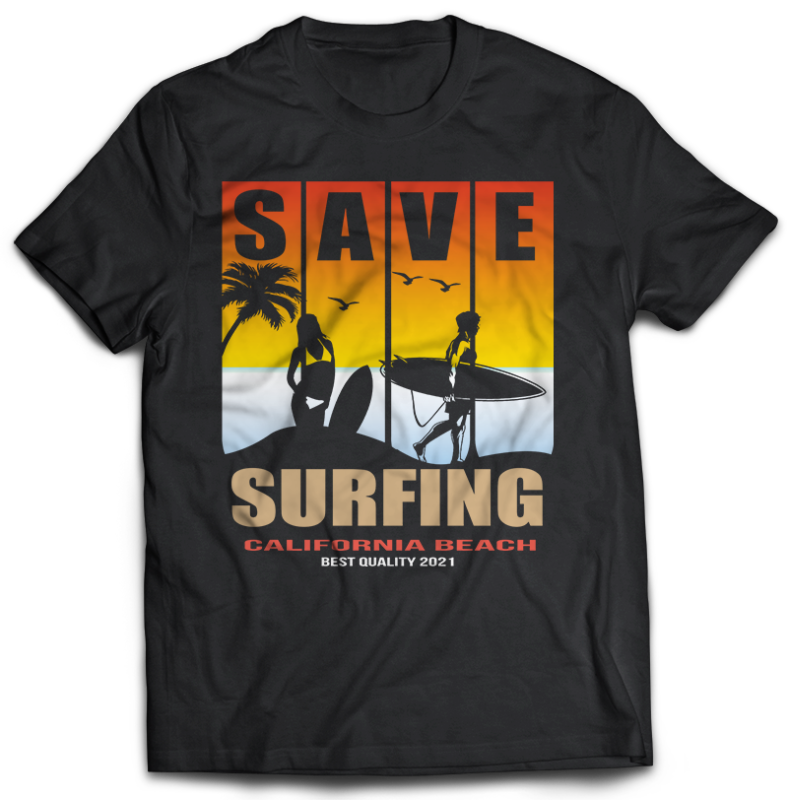 65 Summer Beach Surfing Tshirt Designs Bundles Editable