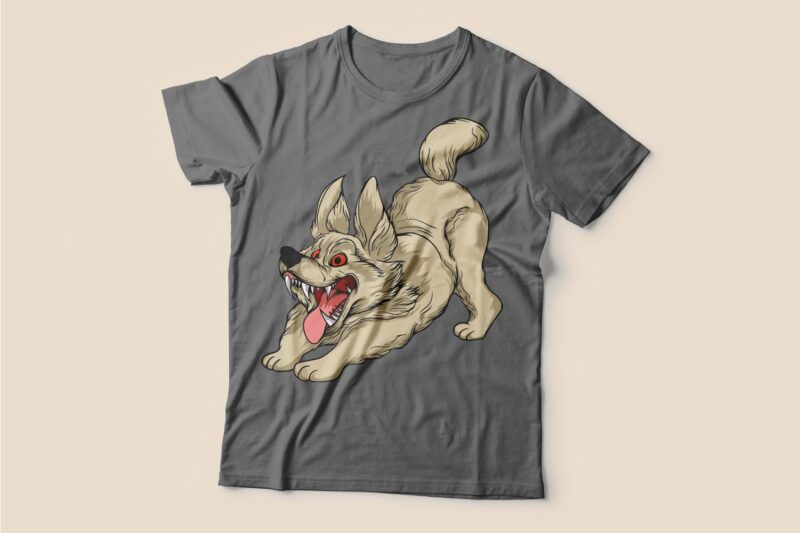 Funny and scary dog t shirt design bundle. Vector t-shirt design for commercial use. Dogs cartoon illustration t shirt designs pack collection. Cartoon t shirt