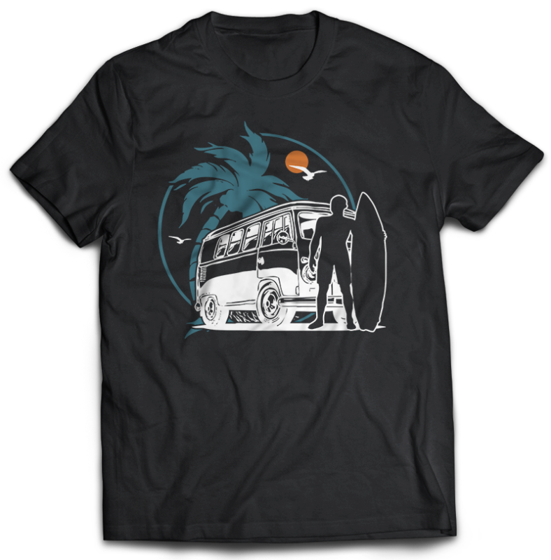 65 Summer Beach Surfing Tshirt Designs Bundles Editable