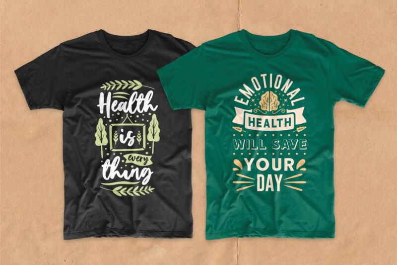 Healthy life quotes t-shirt design bundle vector. Health care quote t shirt designs pack collection