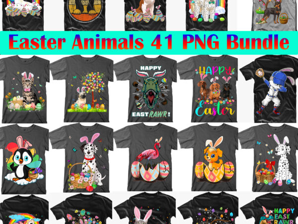 Easter animals png 41 bundle, easter animals, dogs, cats, dinosaurs, unicorns, easter animals t shirt design, easter t shirt design