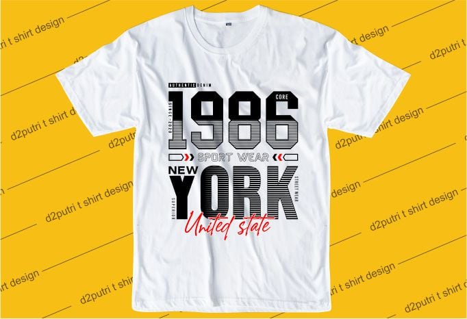 urban street t shirt design graphic, vector, illustration new york city number 1986 lettering typography