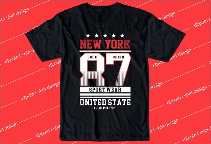 urban street t shirt design graphic, vector, illustration new york city number 87 lettering typography