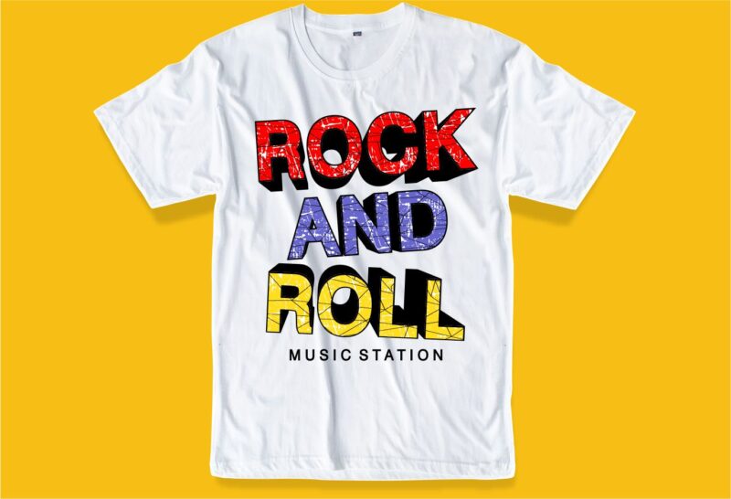 rock and roll music t shirt design graphic, vector, illustration lettering typography