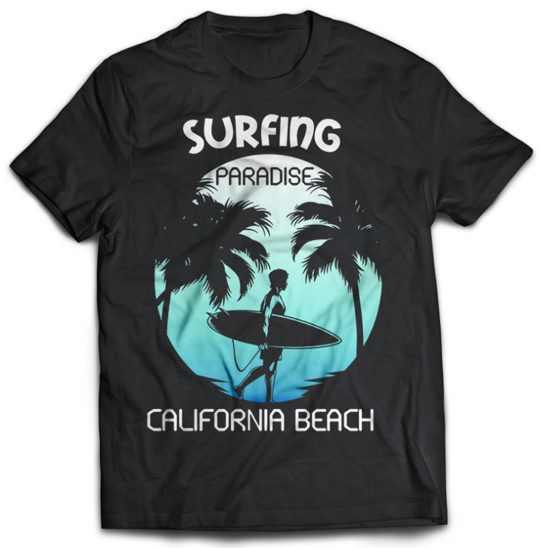 65 Summer Beach Surfing Tshirt Designs Bundles Editable