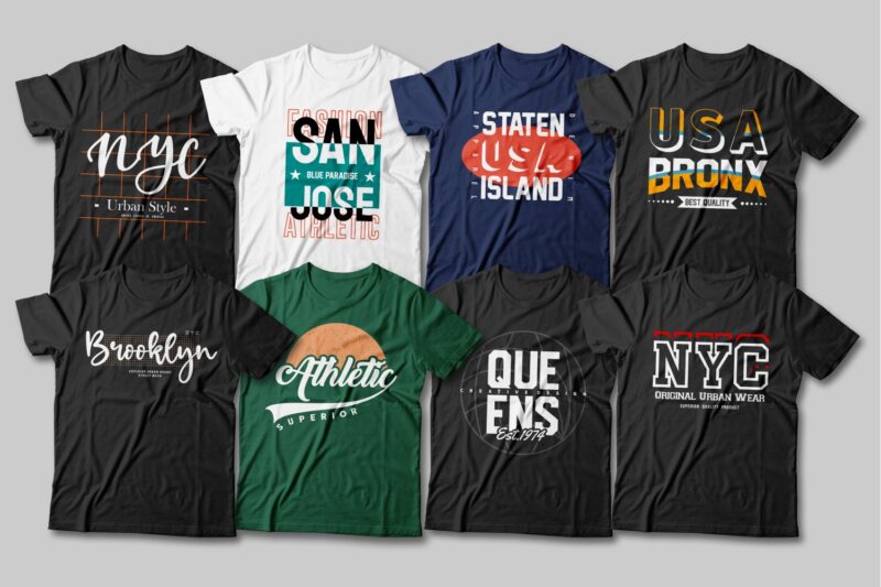 175 Urban street style t-shirt design vector bundle for commercial use. new york city, california, los angeles, the bronx, t shirt designs pack collection. eps svg png