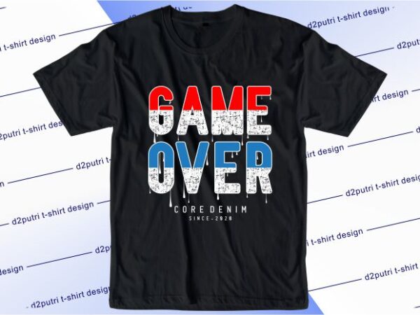 Gamer gaming t shirt design graphic, vector, illustration game over lettering typography