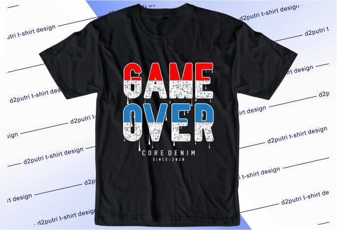 gamer gaming t shirt design graphic, vector, illustration game over lettering typography