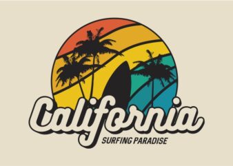 California Surfing Paradise t shirt vector file