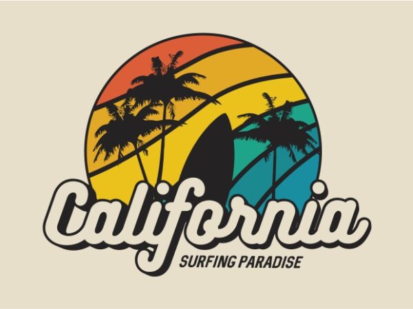 California surfing paradise t shirt vector file