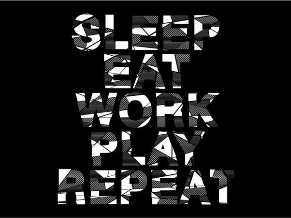 Sleep eat work play repeat gamer gaming game t shirt design graphic, vector, illustration inspiration motivation lettering typography