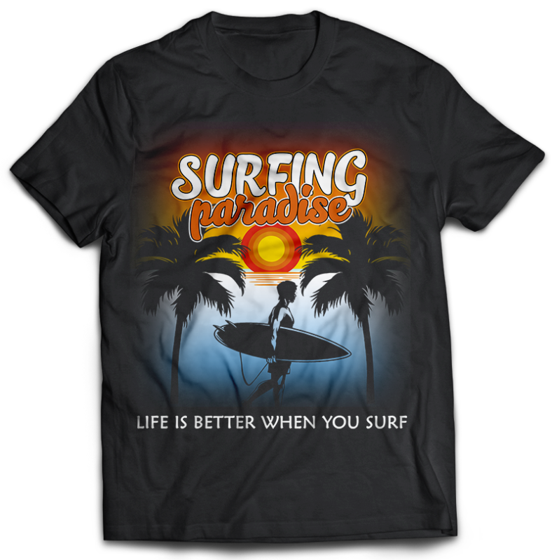 65 Summer Beach Surfing Tshirt Designs Bundles Editable