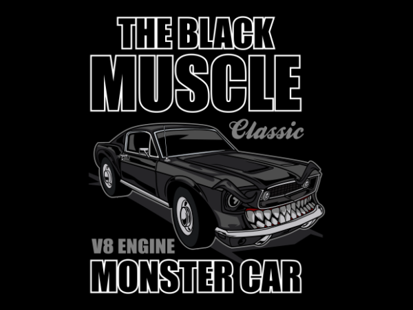 Black monster muscle car t shirt template
