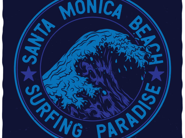 Santa monica beach t shirt template vector