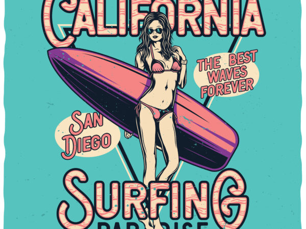 San diego surfing t shirt template vector