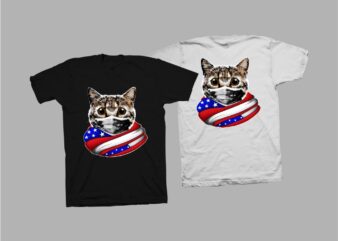 Cat with american flag t shirt design, cat png, cat hero print png, cat distressed, cat t shirt design for sale