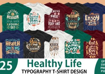 Healthy life quotes t-shirt design bundle vector. Health care quote t shirt designs pack collection