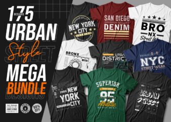 175 Urban street style t-shirt design vector bundle for commercial use. new york city, california, los angeles, the bronx, t shirt designs pack collection. eps svg png