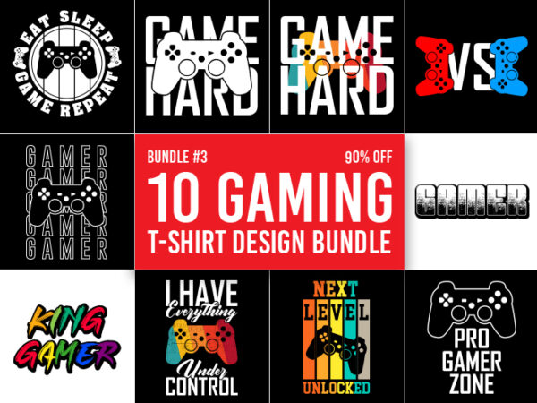 10 gaming t-shirt design bundle