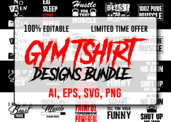 Gym T-Shirt Design Bundle for Commercial Use