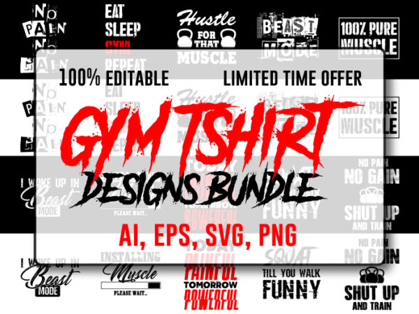 Gym t-shirt design bundle for commercial use