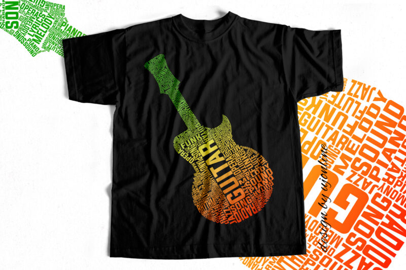 Guitar Word Cloud T-Shirt Design – Music T-Shirt Design – Exclusively for Music Lovers