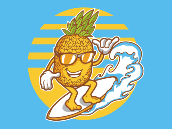 Pineapple surfing t shirt illustration